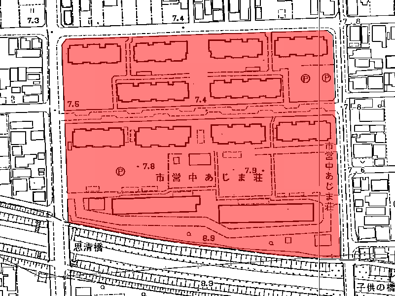 地図：市営 中味鋺荘(北)