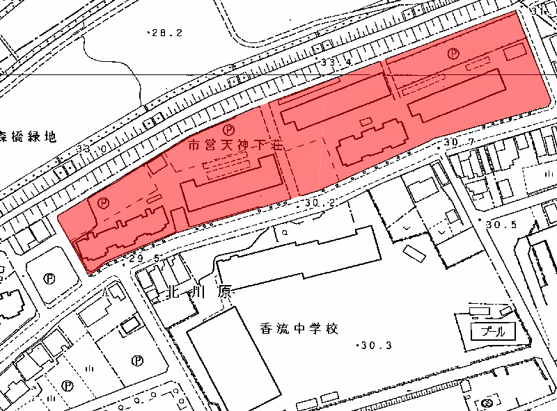 地図：市営天神下住宅(東)