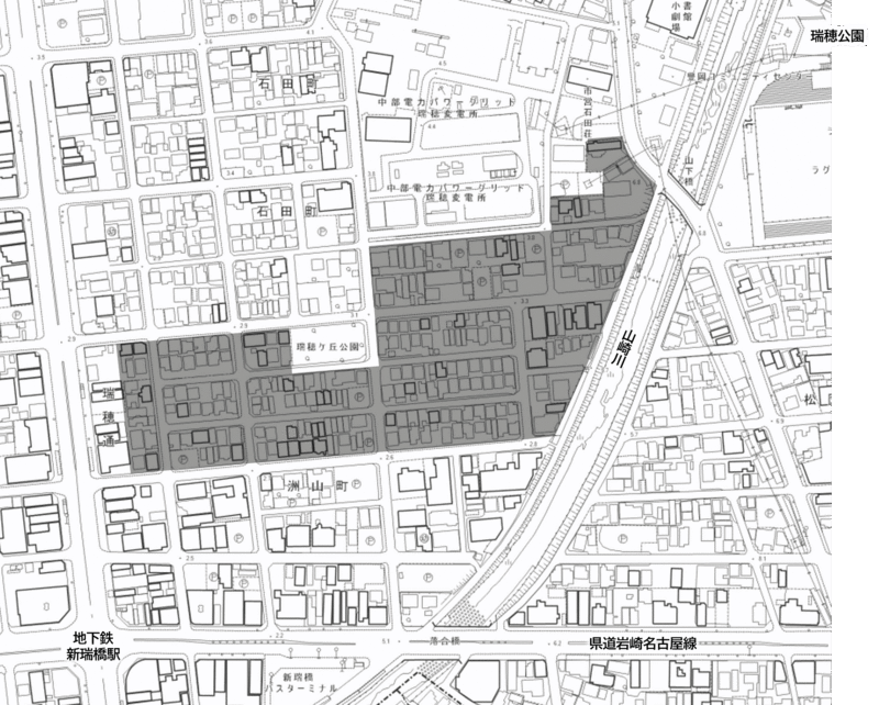 地図：洲山町3丁目町内会及び近隣地区建築協定の範囲