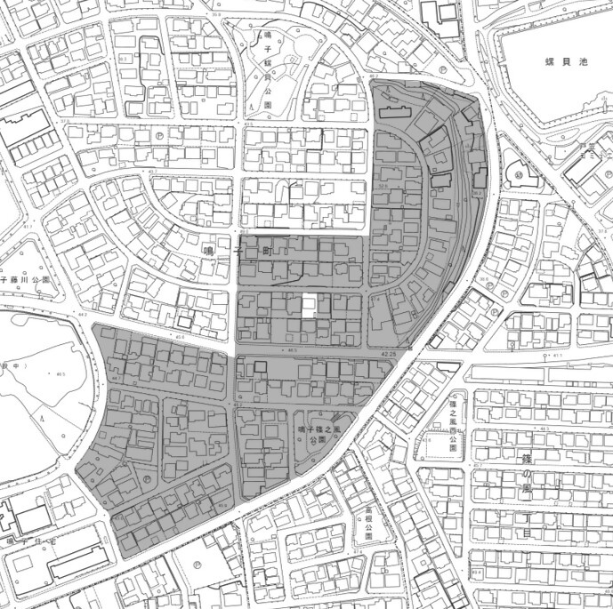 地図:なるこ東地区建築協定地区の図