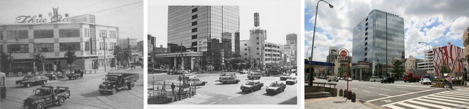 写真:今池交差点の今と昔