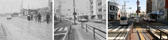 写真:竹越バス停付近の今と昔