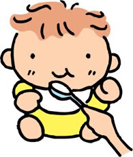 イラスト：離乳食を食べさせている様子