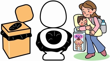 イラスト：簡易トイレや乳幼児用品の準備