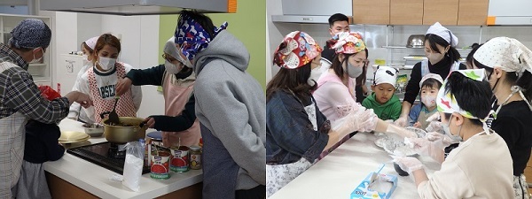 写真：一緒に料理する様子