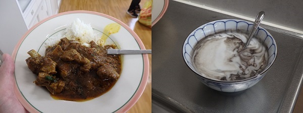 写真：完成したネパールカレーと黒豆のチェー