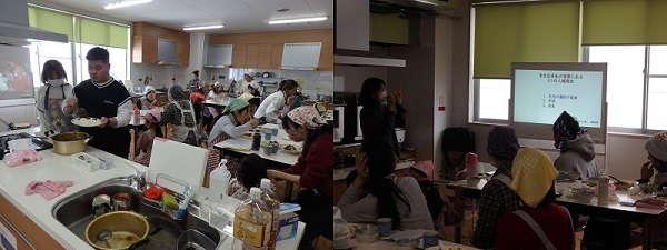 写真：食事と講演の様子