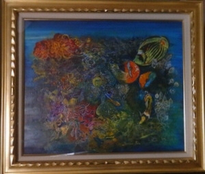 写真:区長賞受賞作品「珊瑚礁とお魚たち」(洋画の部)