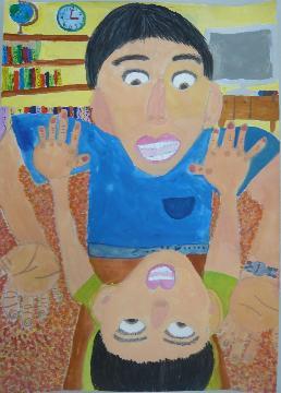 写真:最優秀賞受賞作品「パパ、おかえり」(「絵画」小学校低学年の部)