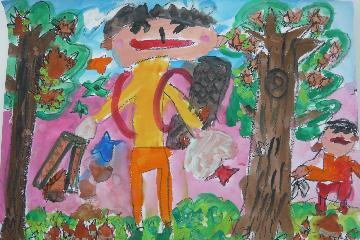 写真:優秀賞受賞作品「栗拾い」(「絵画」小学校低学年の部)