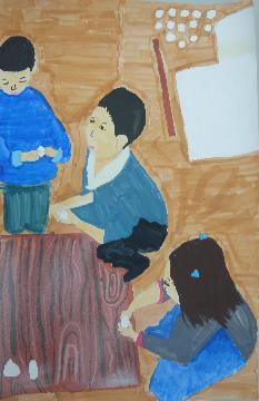 写真:最優秀賞受賞作品「お正月」(「絵画」小学校高学年の部)