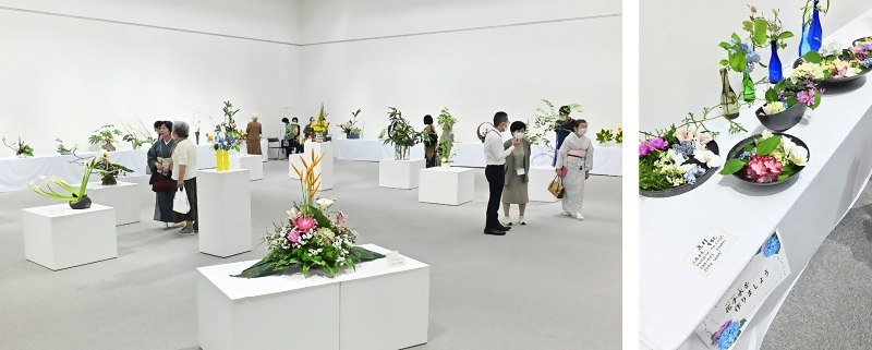 写真：会場全体の様子と花手水コーナー