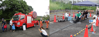 写真:乗り物展示・体験の様子(消防車、ミニSL)