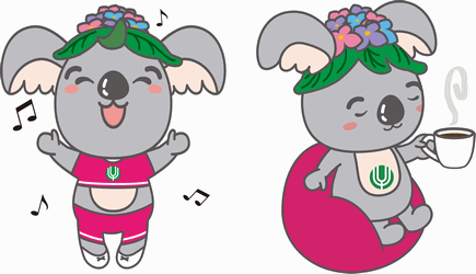 イラスト：(左)ダンスをするこあらっち　(右)一服中のこあらっち