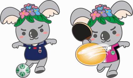 イラスト：(左)サッカーをするこあらっち　(右)卓球をするこあらっち