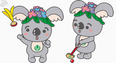 イラスト:(左)レクインディアカをするこあらっち (右)グラウンドゴルフをするこあらっち