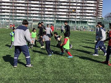 写真:ラグビーボールをパスしている様子