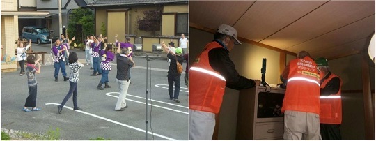 写真:地域自助力音頭による啓発風景と家具転倒防止ボランティアの養成講座の風景