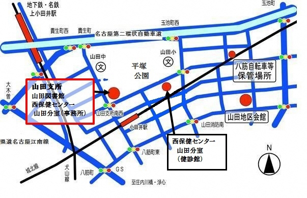 地図:山田支所周辺案内図