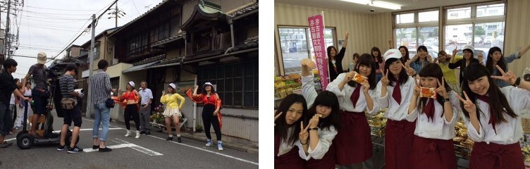 写真：マコロン製菓と名糖産業での撮影風景