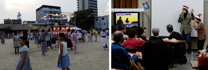 写真:盆踊り、高齢者クリスマス会の様子
