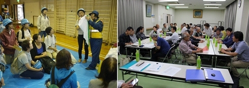 写真:防災委員会と防災訓練の様子