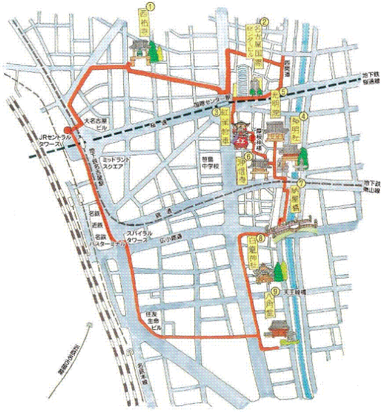 名古屋駅前散策コース(地図)