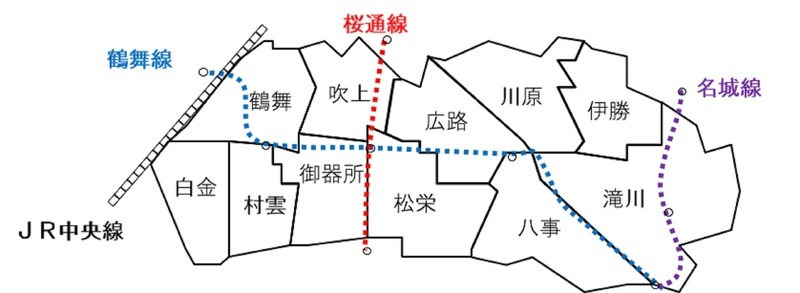 昭和区の学区の区域を示した地図