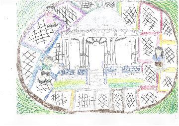 写真:奏楽堂のまわりで飛びはねよう!