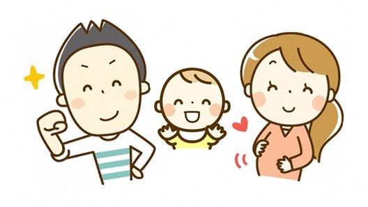 イラスト：パパと妊婦、赤ちゃん