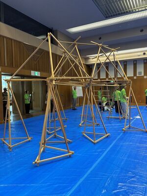 小学5・6年生による作品(角材と輪ゴムを使用して作成した家)