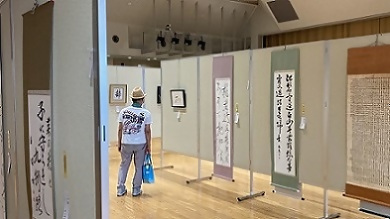 写真：書道作品を鑑賞する人