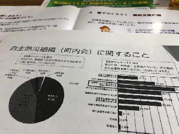 写真：学区懇談会で配られた自主防災組織に関する資料を撮影したもの