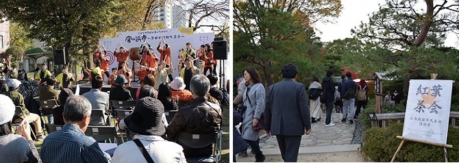 写真：昨年の宮の渡し公園と白鳥庭園でのマルシェの様子