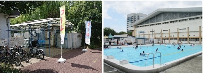 写真：プールの入り口　プールの様子（熱田プールHPから）