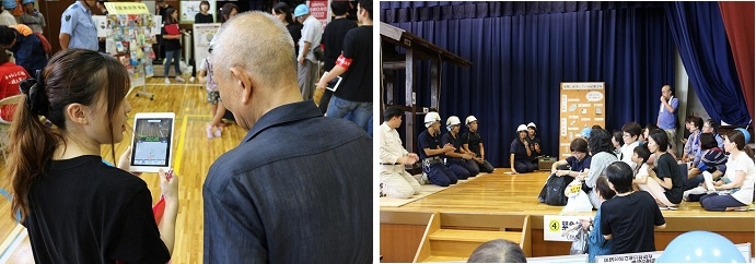 写真：SNS活用訓練　木造住宅耐震実演