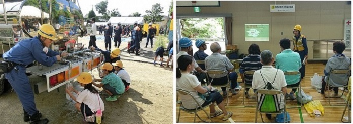 写真：給水体験　避難所巡回保健指導