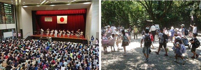 写真：楽しい消防音楽隊の演奏　先生の引率で下校します