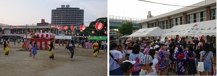 写真：盆踊りの輪　抽選会は大人気