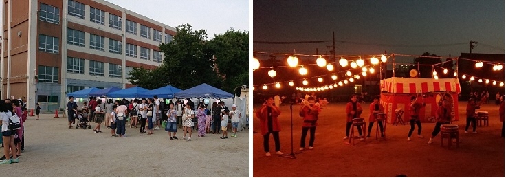 写真：食べ物の販売コーナー　勇壮な堀川太鼓