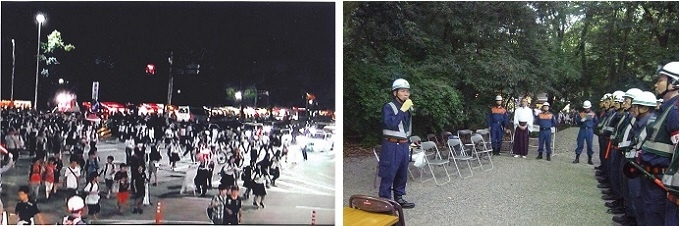 写真：熱田警察署による警備の様子　消防団結団式警戒の様子