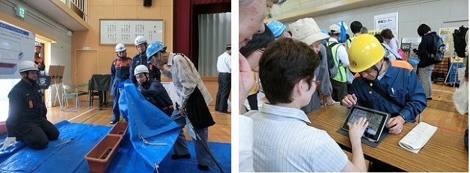 写真：簡易水防工法訓練　防災情報コーナー（タブレット講習会）