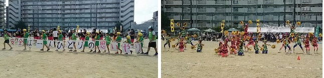 写真：交通少年団パレード　子ども会チアリーディング