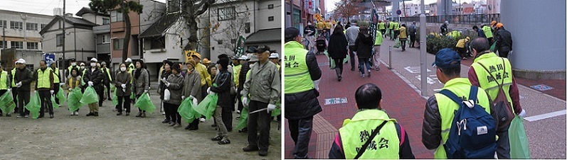 写真：西町公園と清掃活動の様子