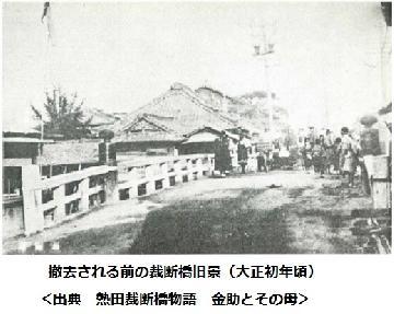 写真：撤去される前の裁断橋旧景（大正初年頃）「出典熱田裁断橋物語金助とその母」