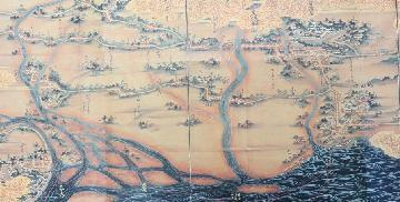 写真：大日本五道中図屏風（熱田区誌・三井記念美術館所蔵）