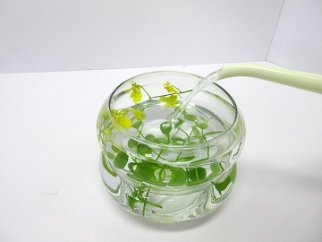 2段目の器に水を入れている写真