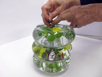 3段目の葉の向きを調整している写真