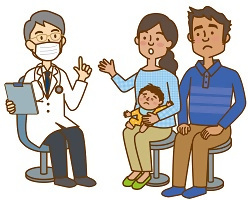 イラスト：医者に子どもを見てもらっている