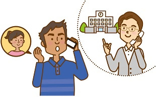 イラスト：学校の先生と電話している